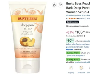 Burts Bees Peach & Willow Bark Deep Pore Scrub for Women Scrub 4 oz