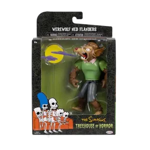 Jakks Pacific Los Simpson La Casita del Horror, Figura Deluxe de 5 Pulgadas de Ned Flanders Hombre Lobo, Articulada con Accesorios, Multicolor