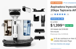 Aspiradora Inyección Succión 2.6l 20kpa Tapicería Alfombra