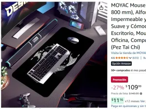 MOYAC Mouse Pad XXL (300 × 800 mm), Alfombrilla Ratón Impermeable y Antideslizante, Suave y Cómoda, Accesorio de Escritorio, Mousepad para Oficina, Computadoras, Laptops (Pez Tai Chi)