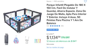 Parque Infantil. Incluye 4 Asas, 50 Pelotas Para Piscina Y 1 Aro De Balonce
