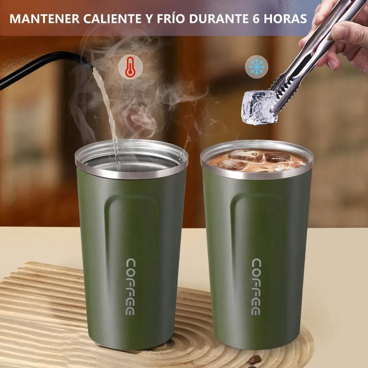 2Pcs Termo Taza para Cafe de 510ml/18oz de Acero Inoxidable 304 con Tapa, Vaso Térmico de Café Frío y Caliente, Hermética Cero Derrames, Botella de Agua para Hogar, Oficina, Coche y Deportiva