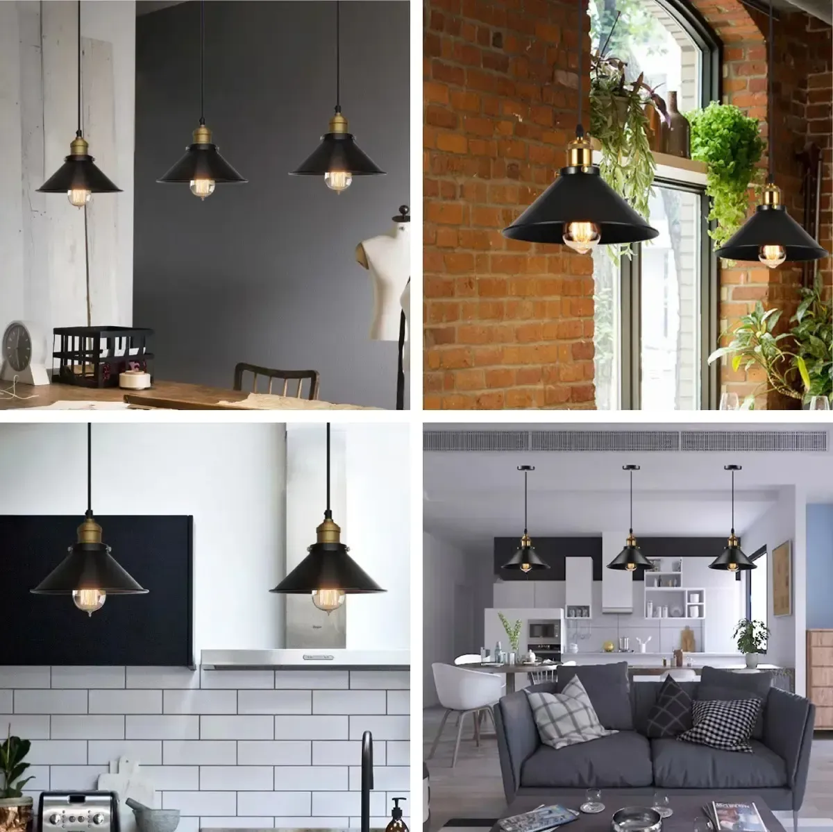 Lámparas Colgantes De Techo Vintage Metal Ajustable Negro