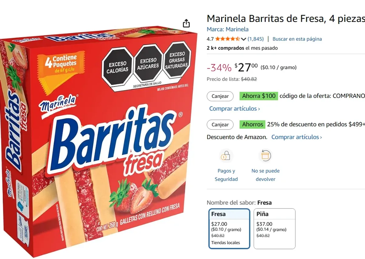 Barritas de Fresa, 4 pack