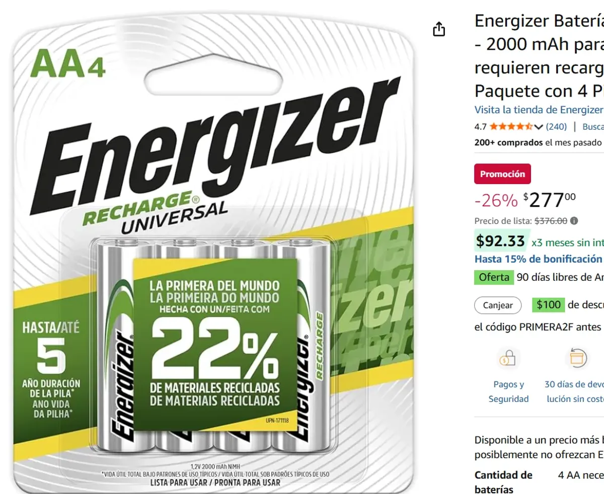 Baterías Recargables Tipo AA 