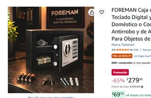 FOREMAN Caja de Seguridad con Teclado Digital y Llave | Uso Doméstico o Comercial | Pequeña, Antirrobo y de Alta Resistencia | Para Objetos de Valor