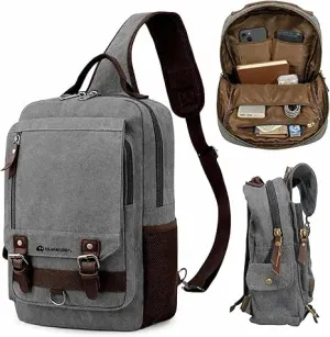 Bluelander Mochila Cruzada, Pechera con Hebilla Magnética y Múltiples Bolsillos de Gran Capacidad, Material de Lona Impermeable y Duradero, Correa Acolchada, Ajustable, Estilo Vintage y Casual