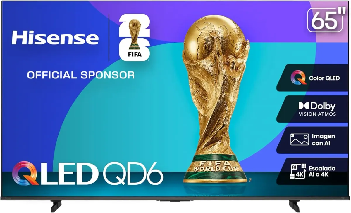 Hisense Television QD6QFM (Modelo 2025) Pantalla 65 Pulgadas,QLED Smart Fire TV UHD 4K,Control Remoto por Voz con Alexa,Escalado AI a 4K,Dolby Vision Atmos, Modo de Juego Plus