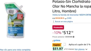 Desodorante Caballero Liquido de Piedra de Alumbre De Potasio-Sin Clorhidrato De Aluminio Alcohol- Elimina El Mal Olor No Mancha la ropa | bienestar NEEM ERFRE (Refill 1 Litro, Hombre)