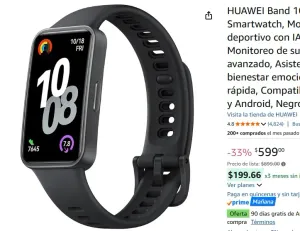 HUAWEI Band 10 Smartwatch, Monitoreo deportivo con IA, Monitoreo de sueño avanzado, Asistente de bienestar emocional, Carga rápida, Compatible con iOS y Android, Negro Polimero