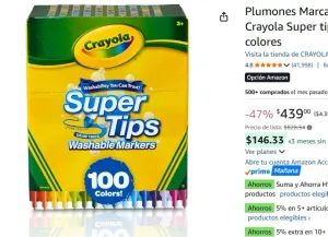 Plumones Marcadores Crayola Super tips 100 colores