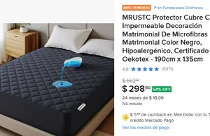 MRUSTC Protector Cubre Colchón Impermeable Decoración Matrimonial De Microfibras Matrimonial Color Negro, Hipoalergénico, Certificado Oekotex - 190cm x 135cm