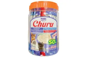 Churu Inaba Premios para Gato, Mix Recetas de Atún, Delicioso Puré Cremoso Bajo en Calorías, 50pzs