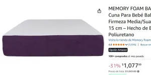 MEMORY FOAM BABY | Colchón de Cuna Para Bebé Baby Good – Firmeza Media/Suave - 130 x 70 x 15 cm – Hecho de Espuma de Poliuretano