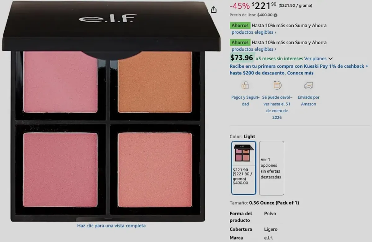 e.l.f. Cosmetics Powder Blush Palette, Four Blush Shades for Beautiful, Long-Lasting Pigment, Light