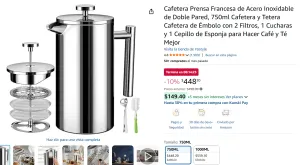 Cafetera de Acero Inoxidable  2 Filtros, 1 Cucharas y 1 Cepillo de Esponja 