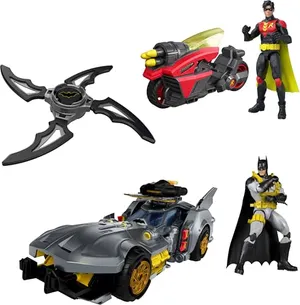 Mattel DC Batlink Paquete | Incluye cifras de Batman y Robin, 2 armas de juego de rol Batarang, mezcla modular y juego de partidos (exclusivo de Amazon)