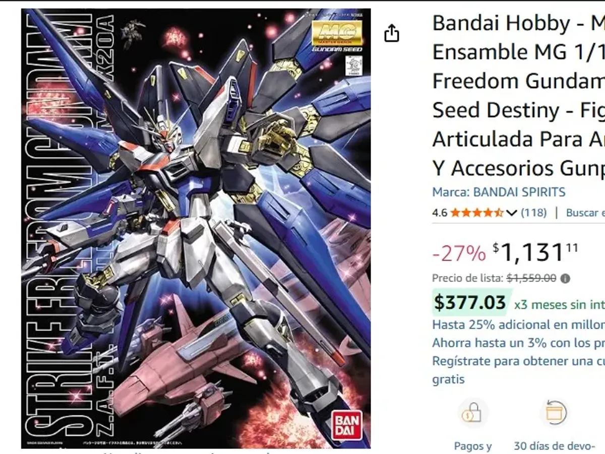 Bandai Hobby - Model Kit De Ensamble MG 1/100 Strike Freedom Gundam - Gundam Seed Destiny - Figura De Acción Articulada Para Armar Con Alas Y Accesorios Gunpla