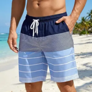 Pantalones cortos de playa para hombre, de secado rápido, coloridos con forro de malla, Rayas, Large