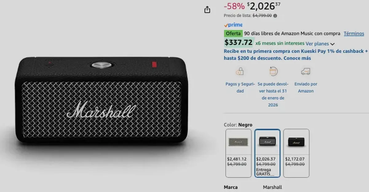 Marshall Emberton II Bocina Portátil Bluetooth - Negro/Hierro