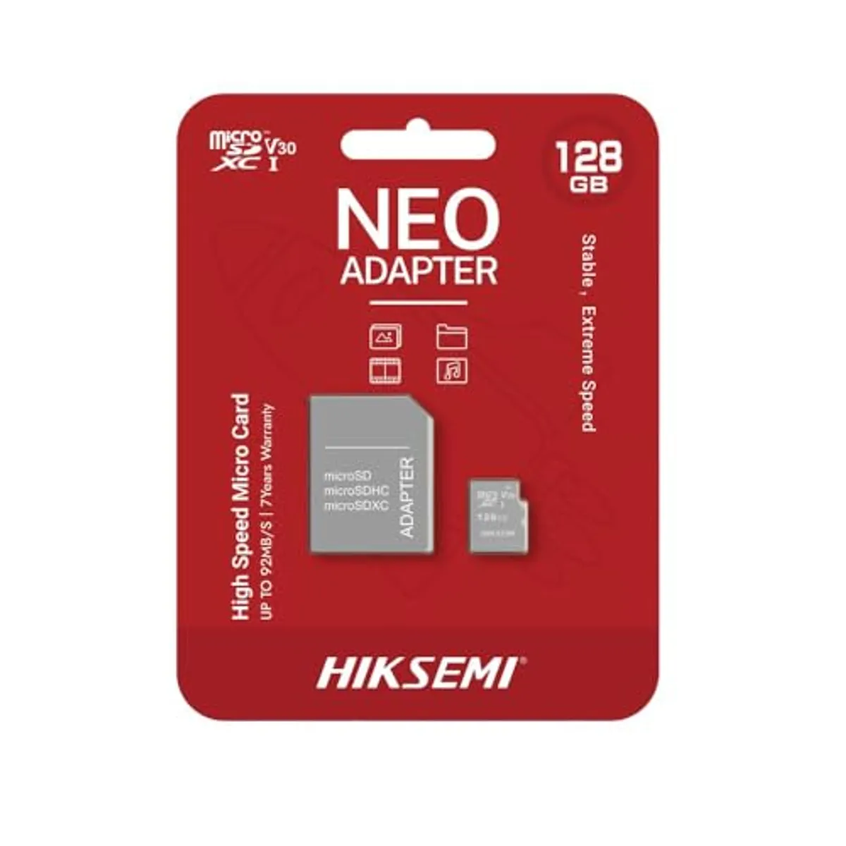 HIKSEMI Tarjeta MicroSD, C1, 128GB, Lectura: 92MB/s | con Adaptador SD, UHS-I, C10, U1, V30,, Clase 10, Diseñada para Camaras de Seguridad, Dash Cam, Tableta y Celular