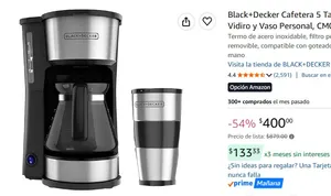Black+Decker Cafetera 5 Tazas con Jarra de Vidiro y Vaso Personal, CM0755S