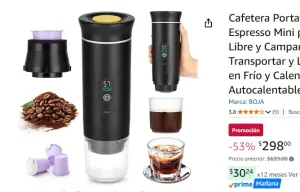 Cafetera Portatil, BOJA Cafetera Espresso Mini para Viajes al Aire Libre y Campamentos, Fácil de Transportar y Limpiar, con Infusión en Frío y Calentamiento Autocalentable (Negro)