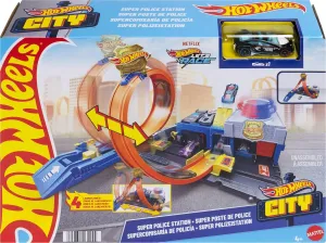 Hot Wheels City Pista de Juguete Súper Estación de Policía para niños de 4 años en adelante