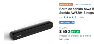 Barra de sonido Aiwa Barras de Sonido AWSBH15 negra 50/60Hz