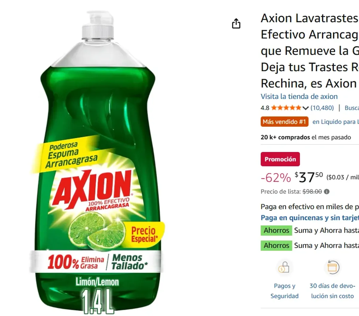 Lavatrastes Líquido Limón 1.4 L. 