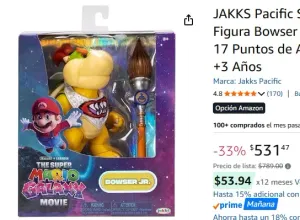 JAKKS Pacific Super Mario Galaxy Movie Figura Bowser Jr. 5 Pulgadas con Pincel, 17 Puntos de Articulación, Coleccionable, +3 Años