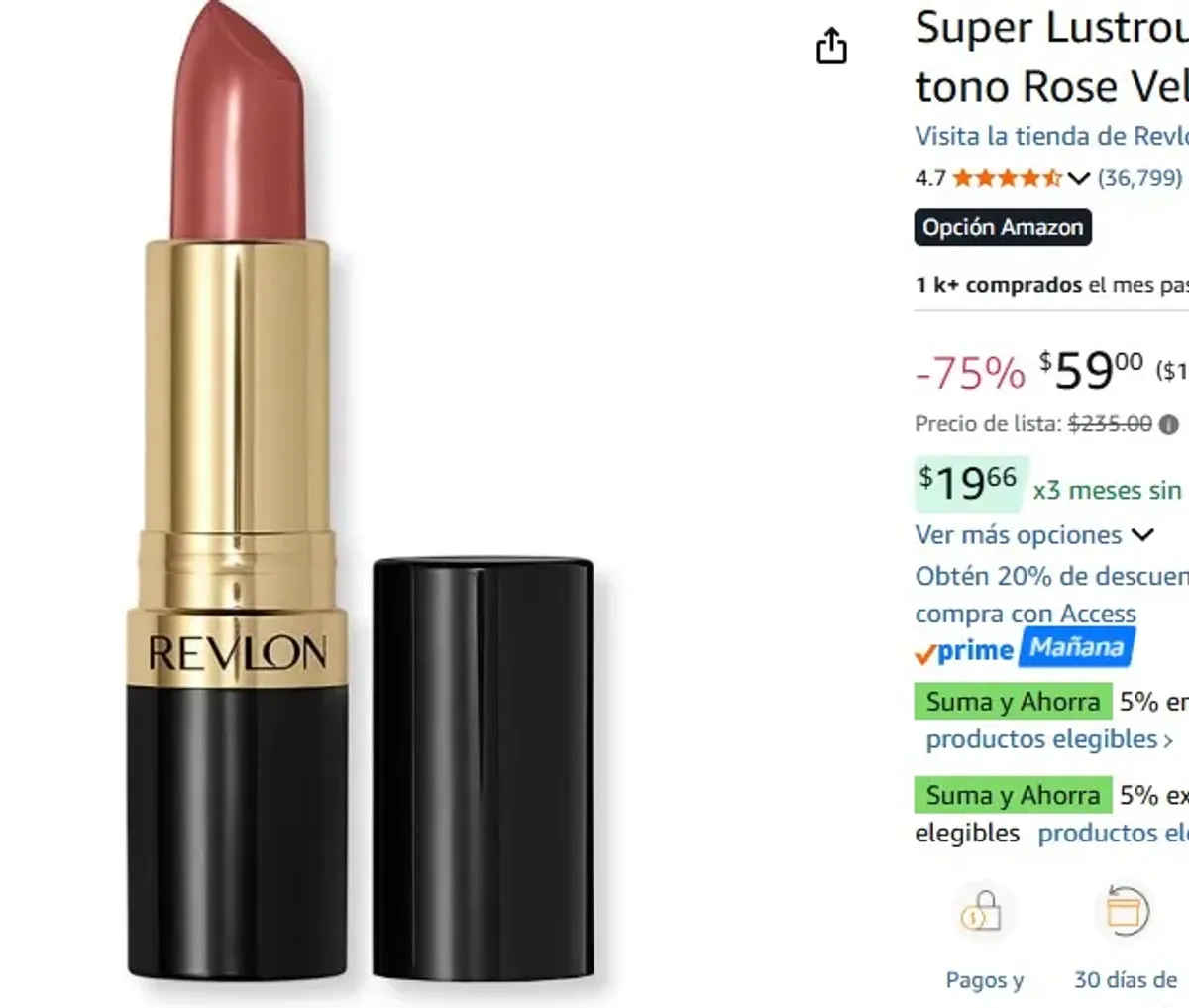Super Lustrous Lipstick tono Rose Velvet