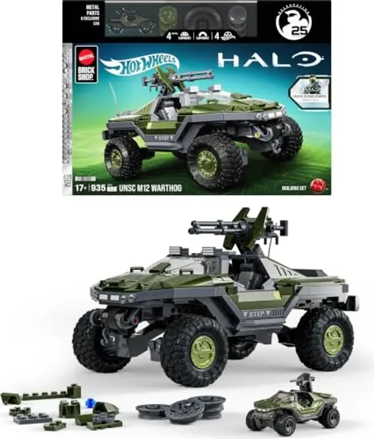Mattel Brick Shop Hot Wheels Halo Juguete de Construcción Halo UNSC M12 Warthog para Adultos Coleccionistas