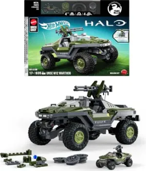 Mattel Brick Shop Hot Wheels Halo Juguete de Construcción Halo UNSC M12 Warthog para Adultos Coleccionistas