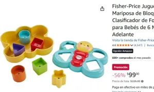 Fisher-Price Juguete para Bebés Mariposa de Bloques Divertidos Clasificador de Formas y Colores para Bebés de 6 Meses en Adelante