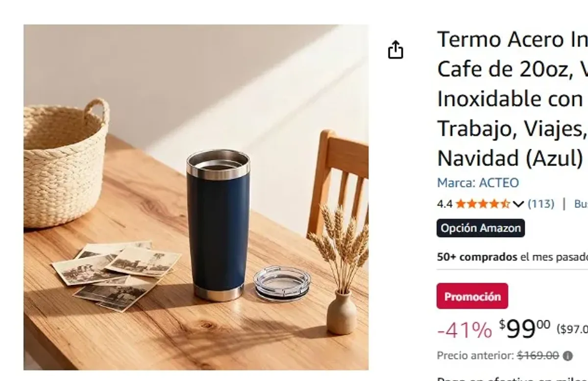 Termo Acero Inoxidable, Termos para Cafe de 20oz, Vasos de Acero Inoxidable con Tapa y Popote, para Trabajo, Viajes, Hogar, Regalos de Navidad (Azul)
