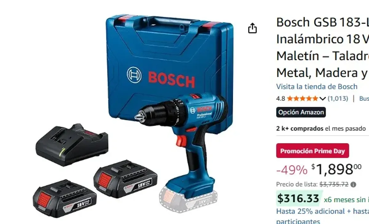 Bosch GSB 183‑LI Rotomartillo Inalámbrico 18 V – 2 Baterías + Maletín – Taladro Percutor para Metal, Madera y Albañilería