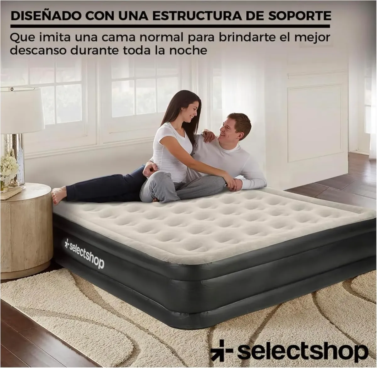 SELECTSHOP Colchón Inflable Queen Size con Bomba Incluida Cama Inflable para Camping Cama De Aire Elevada con Bomba Incluida Colchón Queen Size Inflable Duradero Resistente (Gris)