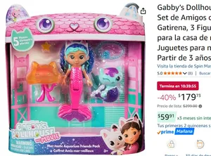 Gabby’s Dollhouse: The Movie, Set de Amigos del Acuario de Gatirena, 3 Figuras y Accesorios para la casa de muñecas, Juguetes para niños y niñas a Partir de 3 años