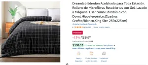 Edredón Acolchado .(Cuadros Grafito/Blanco,King Size 259x223cm)