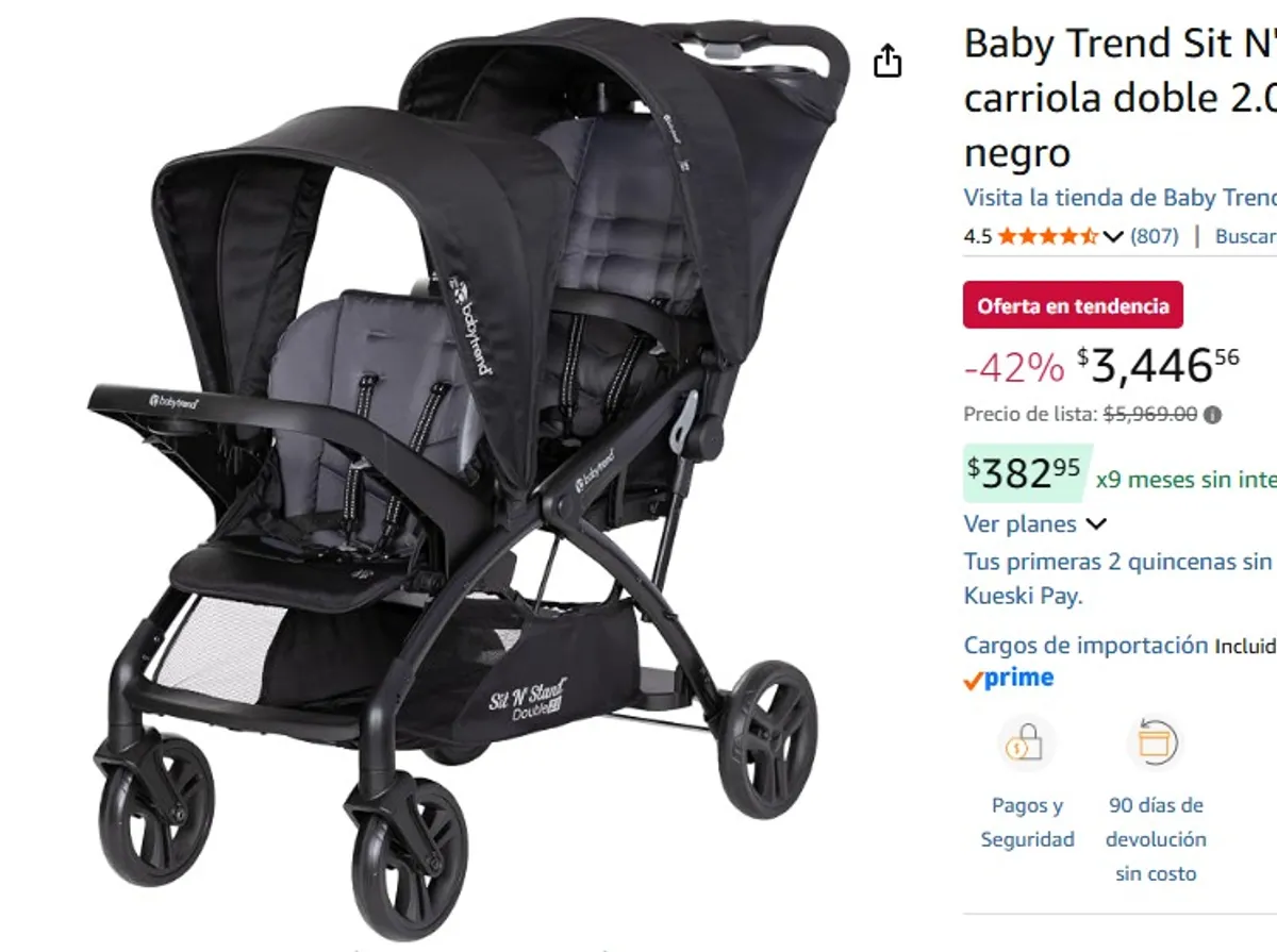Baby Trend Sit N' Stand® - carriola doble 2.0, color negro