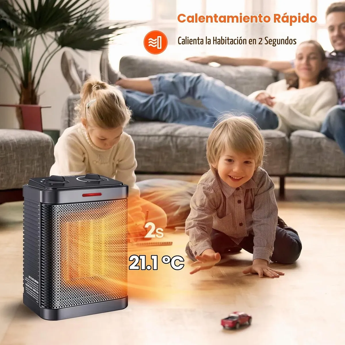 Calefactor eléctrico de espacio para interiores, de cerámica PTC de 1500 W con termostato, calentamiento rápido de 2 segundos, 3 modos y protección de seguridad, portátil, para recámara, oficina