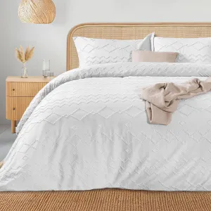 Dreamlab Juego de Funda para Edredón Premier 1800 Bordado, Reversible. Incluye 1 Funda Duvet y 1 Funda de Almohada. Estilo Bohemio Boho Shabby Chic. Hipoalergénico. Medida: 168x228cm - Blanco