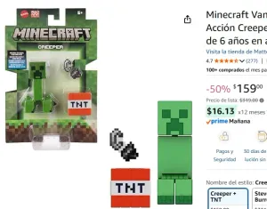 Minecraft Vanilla Figura de Acción Creeper 3.25" para niños de 6 años en adelante