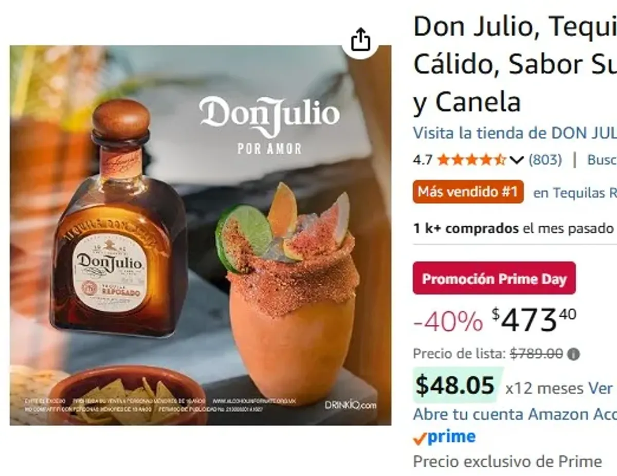 Don Julio, Tequila Reposado 700ml, Sedoso y Cálido, Sabor Suave, Notas Chocolate, Vainilla y Canela