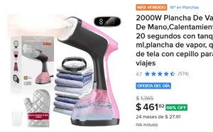2000W Plancha De Vapor Portátil De Mano,Calentamiento rápido de 20 segundos con tanque de 320 ml,plancha de vapor, quita arrugas de tela con cepillo para el hogar y viajes