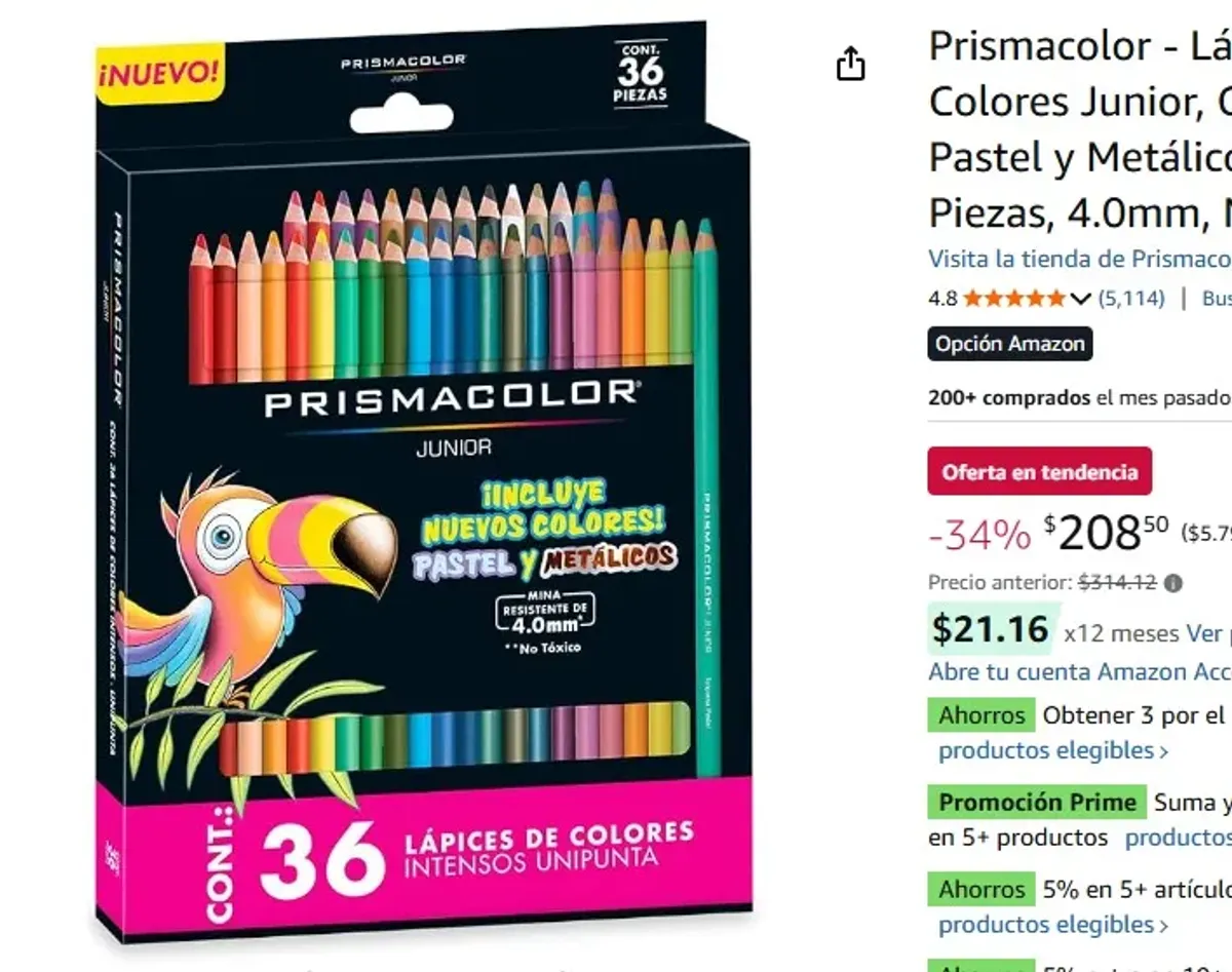 Prismacolor - Lápices de Colores Junior, Colores Pastel y Metálicos, 36 Piezas, 4.0mm, No Tóxicos