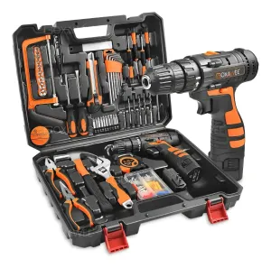 Goxawee Kit Taladro Y Atornillador 2 V 2 Baterías Led Destornillador Inalambrico Kit De Herramientas Manga Caja 112pcs Juego De Herramientas