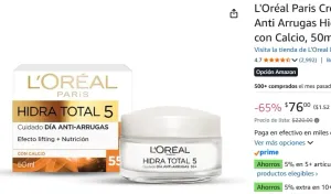 L'Oréal Paris Crema de Día Anti Arrugas Hidra Total 5 con Calcio, 50ml