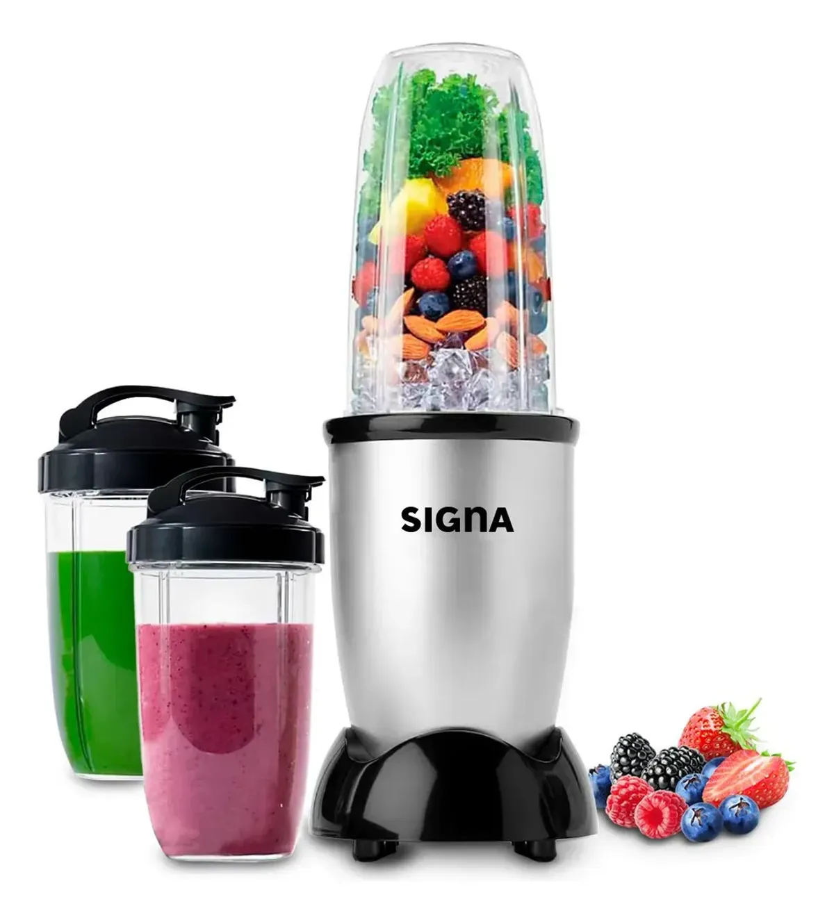 Licuadora Procesador Alimentos Profesional 7pz Potente Personal Batidos Frappe Licuados Blender Incluye Accesorios Signa Color Plateado